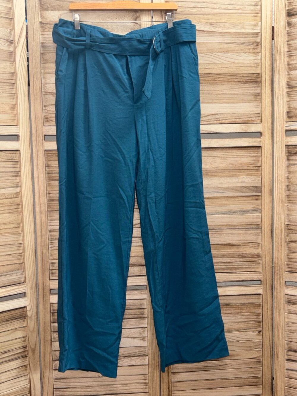 A New Day Teal Belted Wide Leg Pleated Trousers Pants Women 16 High Rise